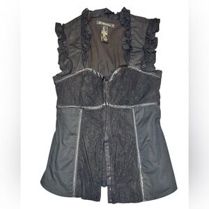 Grass Collections Blouse Women Small Black Ruffle Corset Coquette Romantic